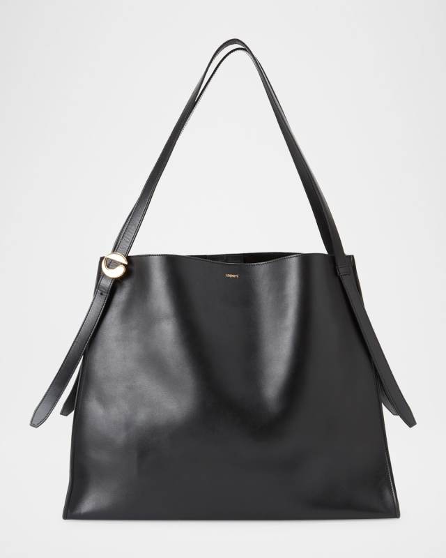 Logo Buckle Leather Tote Bag